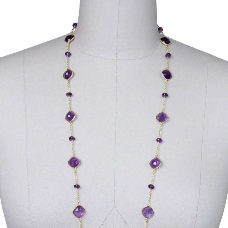 Saachi Style Gemstone Long Necklace In Purple