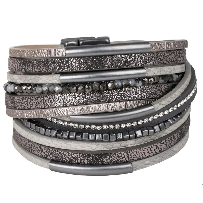 Saachi Style Glimmer Leather Bracelet In Grey
