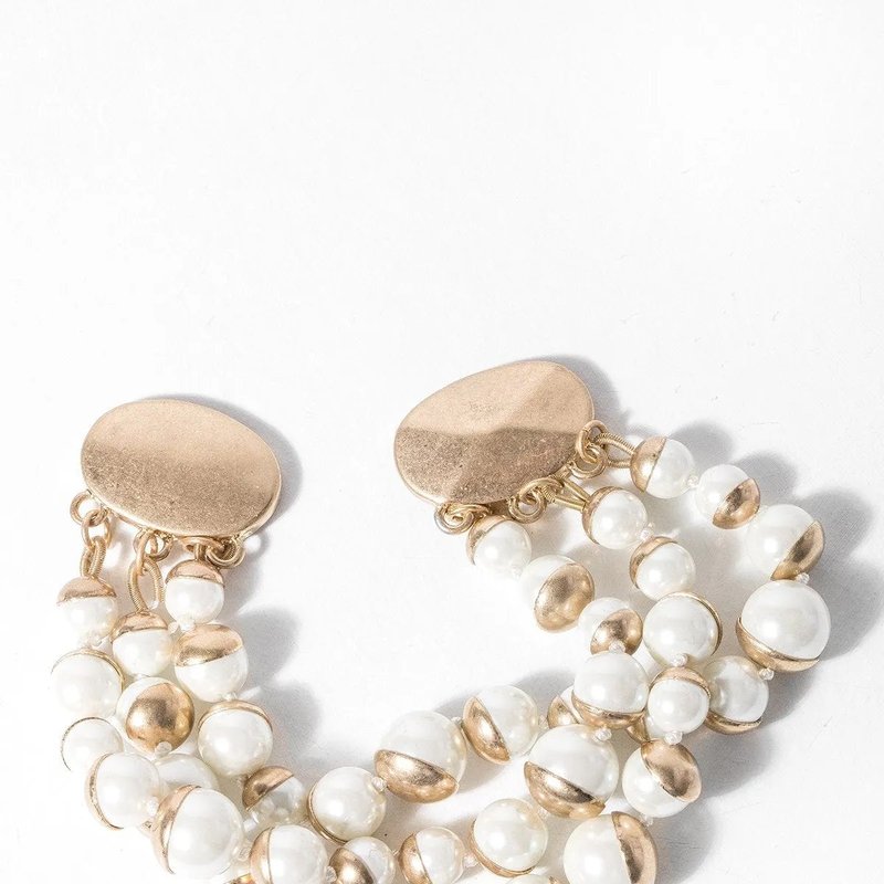 Saachi Style Half Moon Pearl Statement Bracelet In White
