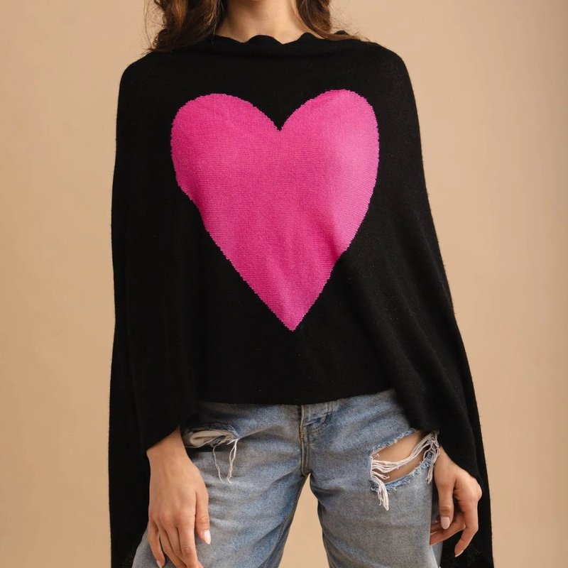 Saachi Style Heart Cashmere And Silk Poncho In Black