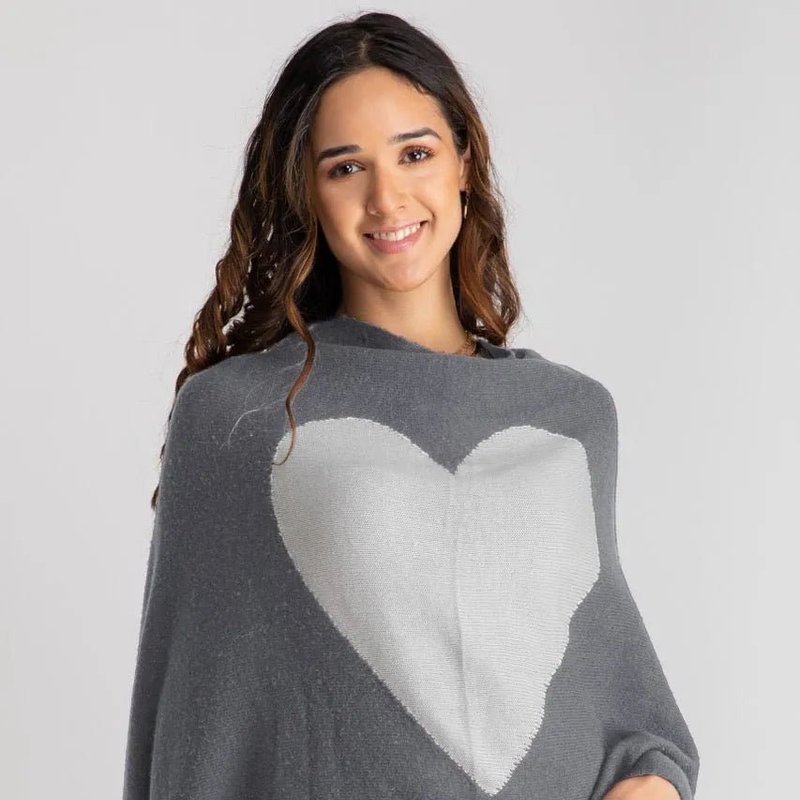 Saachi Style Heart Cashmere And Silk Poncho In Grey