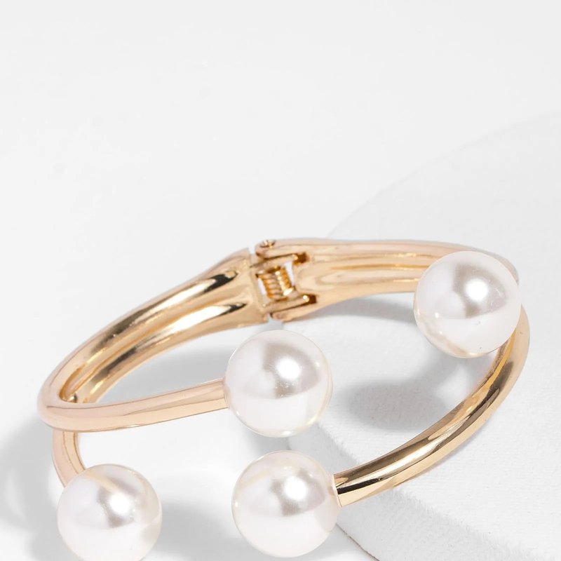 Saachi Style Hinged Pearl Cuff Bracelet In Gold