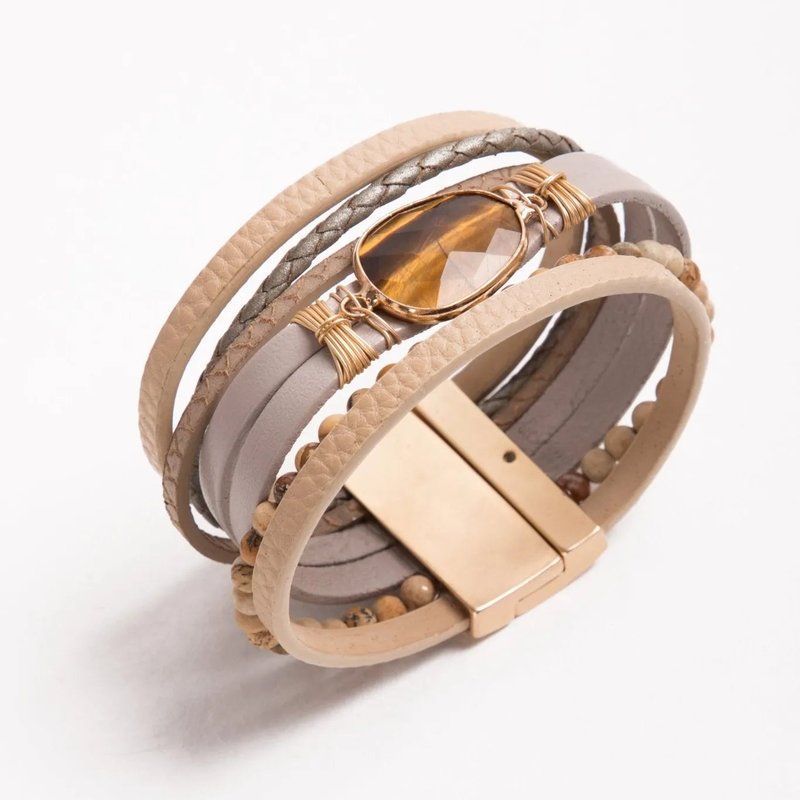 Saachi Style Hollis Beaded Leather Bracelet In Brown
