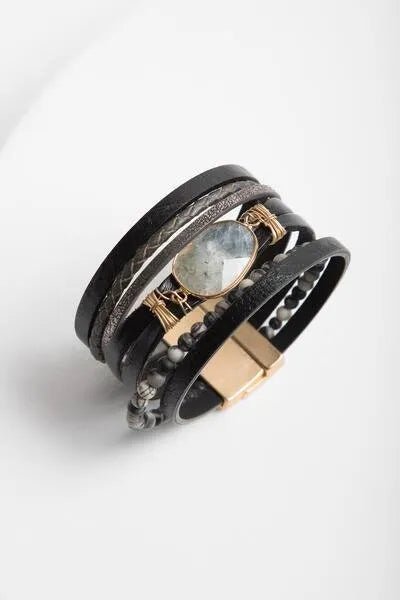 Saachi Style Hollis Beaded Leather Bracelet In Black