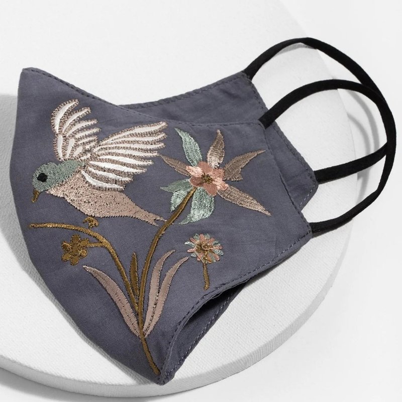 Saachi Style Hummingbird Embroidered Face Mask In Grey