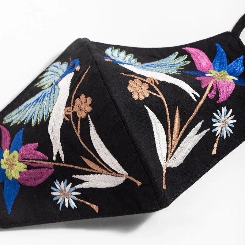 Saachi Style Hummingbird Embroidered Face Mask In Black
