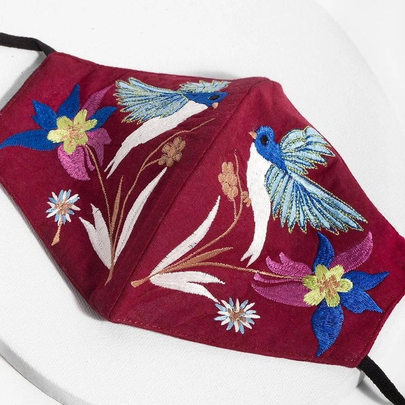 Saachi Style Hummingbird Embroidered Face Mask In Red