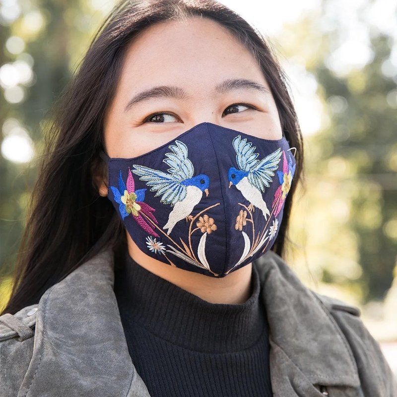 Saachi Style Hummingbird Embroidered Face Mask In Blue