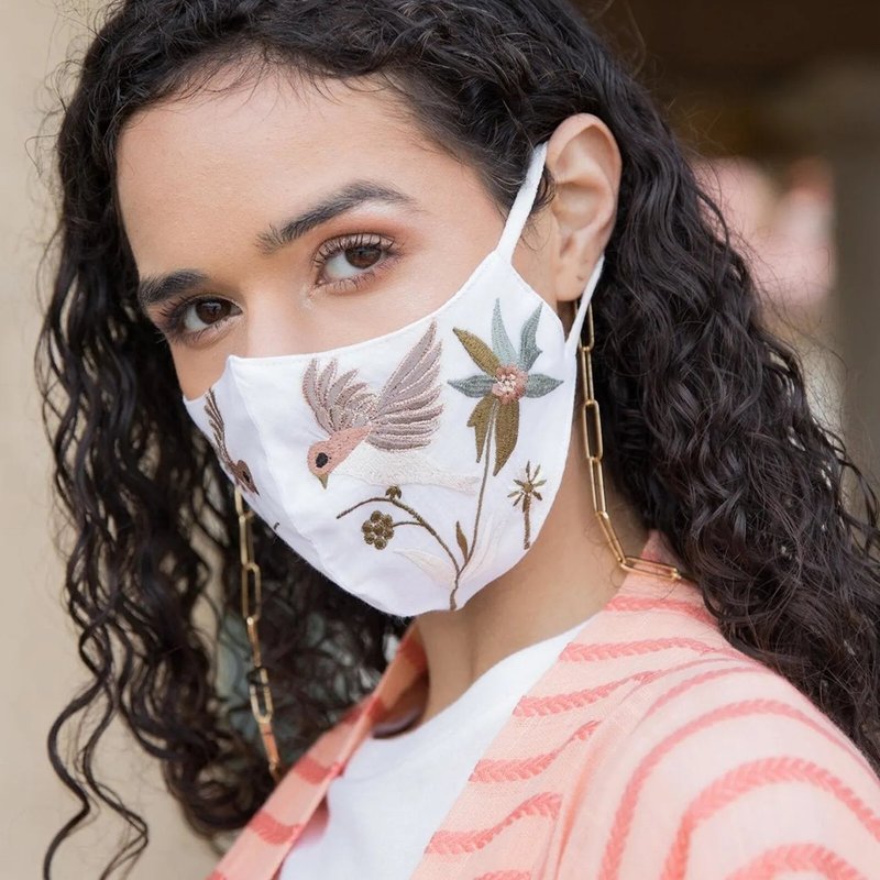 Saachi Style Hummingbird Embroidered Face Mask In White