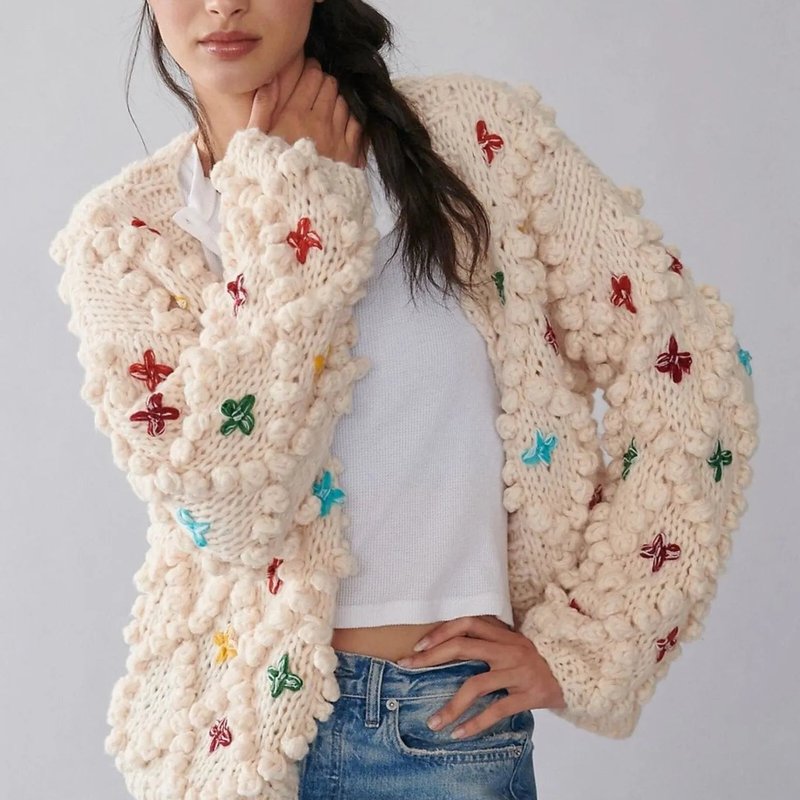 Saachi Style Ivory Knitted Cardigan In White