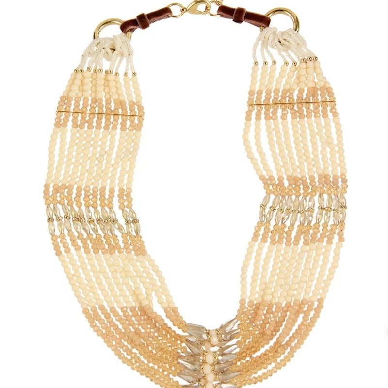 Saachi Style Layered Beaded Statement Necklace In White