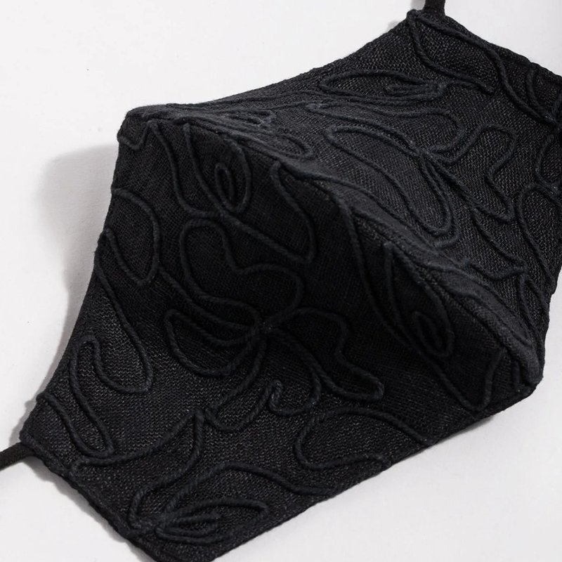 Saachi Style Linen Embroidered Mask In Black