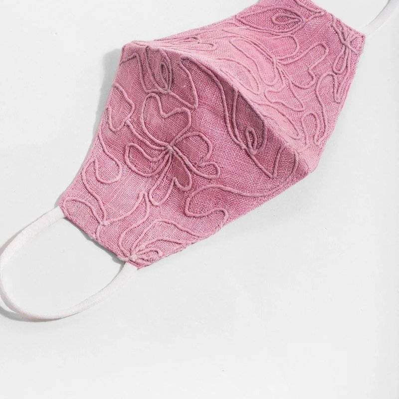Saachi Style Linen Embroidered Mask In Pink