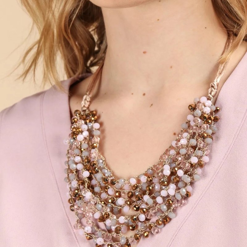 Saachi Style Mardi Beaded Statement Necklace In Pink