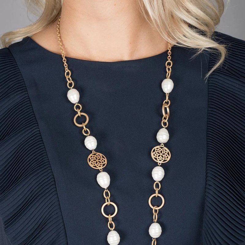 Saachi Style Medallion Pearl Necklace In Gold
