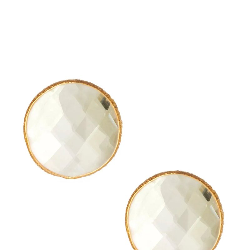 Saachi Style Mini Stud Round Gemstone Earrings In White