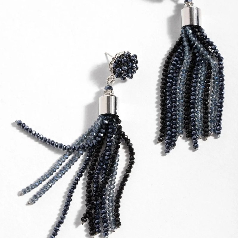 Saachi Style Multi Colored Crystal Tassel Earring In Blue