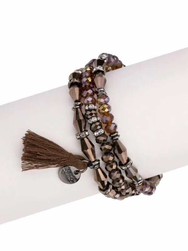 Saachi Style Nisha Beaded Stretch Bracelet Set In Brown
