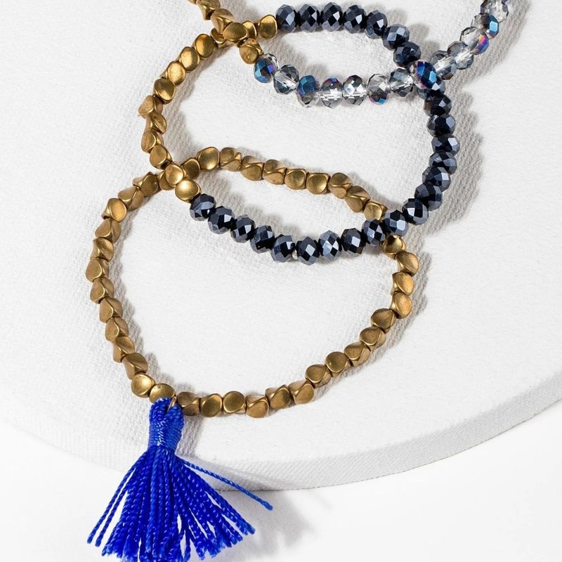 Saachi Style Nisha Beaded Stretch Bracelet Set In Blue