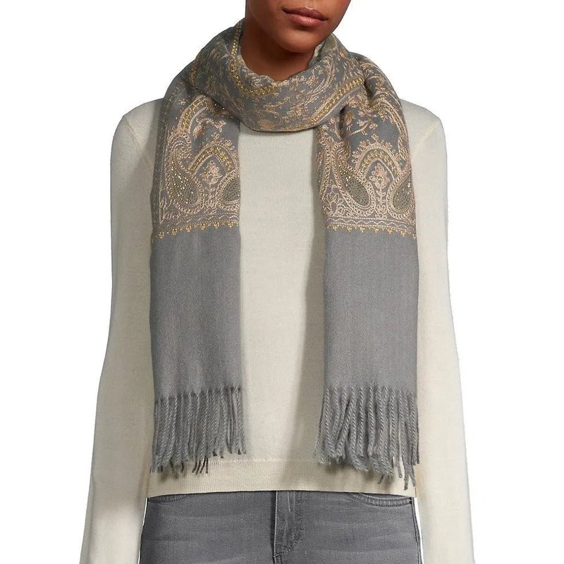 Saachi Style Nora Embroidered Reversible Scarf In Grey