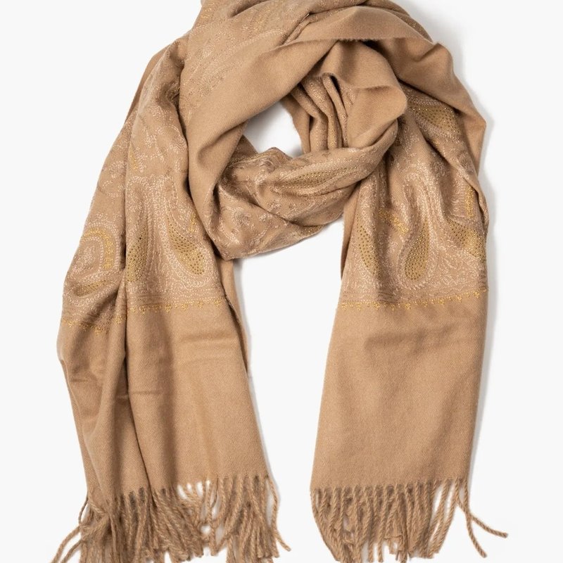 Saachi Style Nora Embroidered Reversible Scarf In Brown
