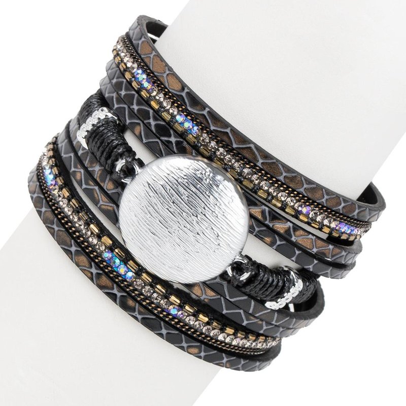 Saachi Style Optical Leather Bracelet In Black