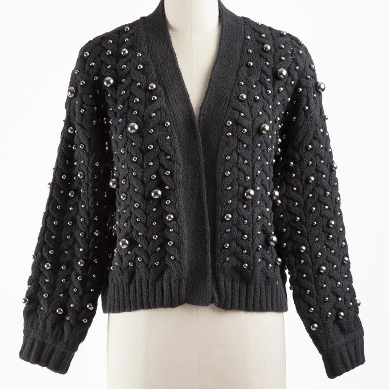 Saachi Style Party Pearl Cardigan In Black