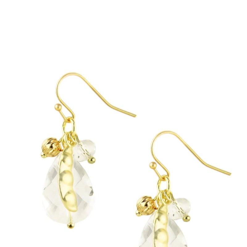 Saachi Style Pea Pod Fishhook Crystal Earring In White