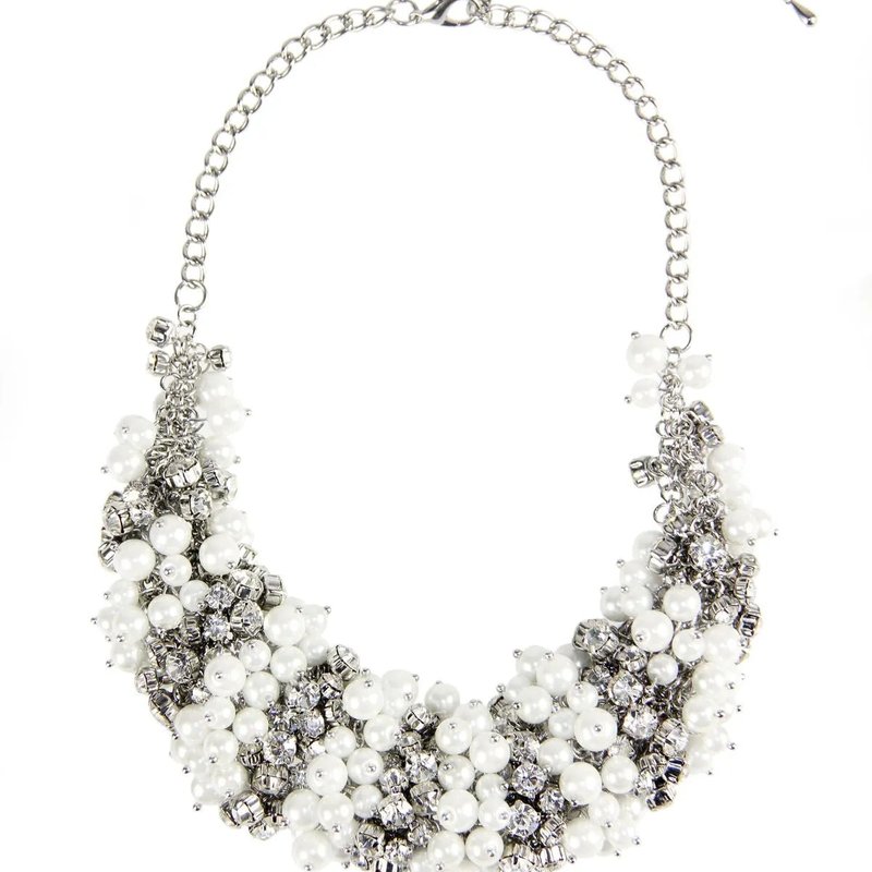 Saachi Style Pearl And Crystal Statement Glass Stone Necklace In White