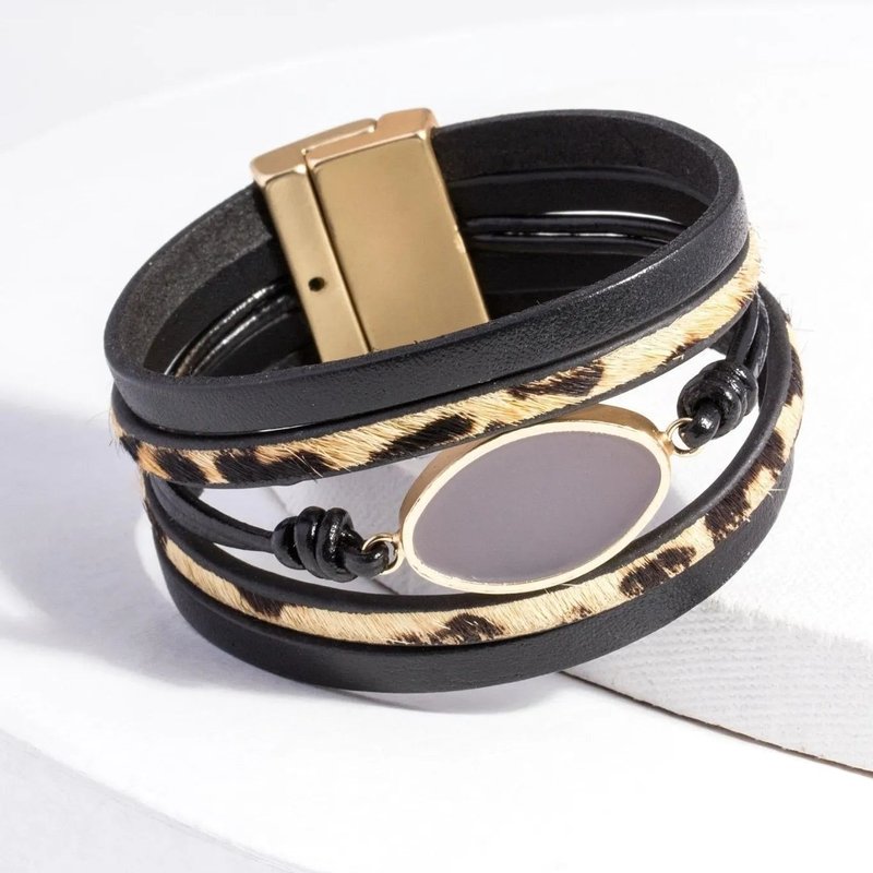 Saachi Style Perfectly Wild Leather Bracelet In Black