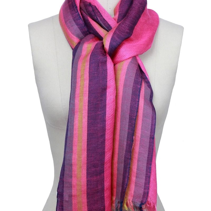 Saachi Style Pink Striped Scarf With Fringe