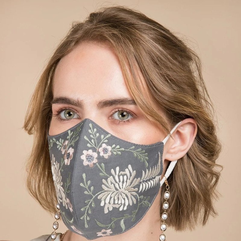 Saachi Style Primavera Embroidered Face Mask In Grey