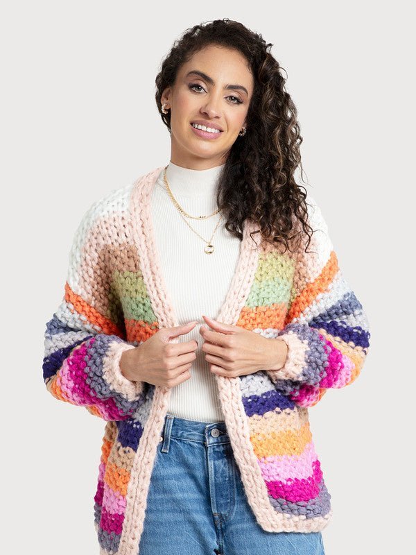 Saachi Style Rainbow Knitted Cardigan In Multi
