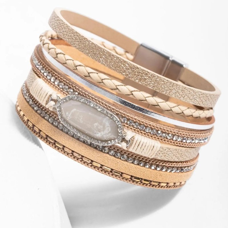 Saachi Style Reno Leather Bracelet In Gold