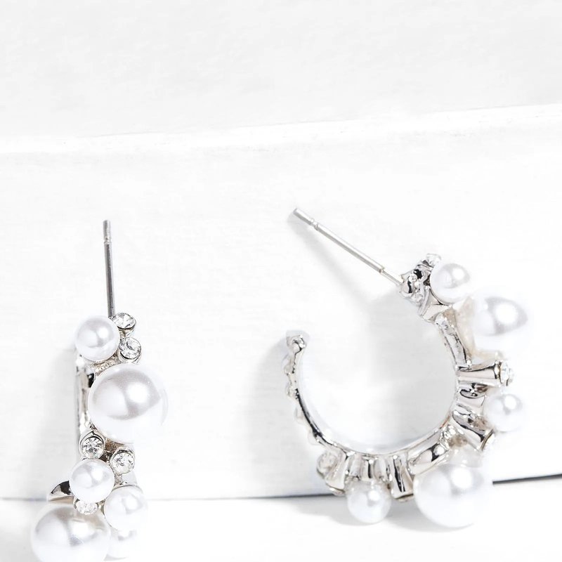 Saachi Style Scatter Pearl Hoop Earring In White
