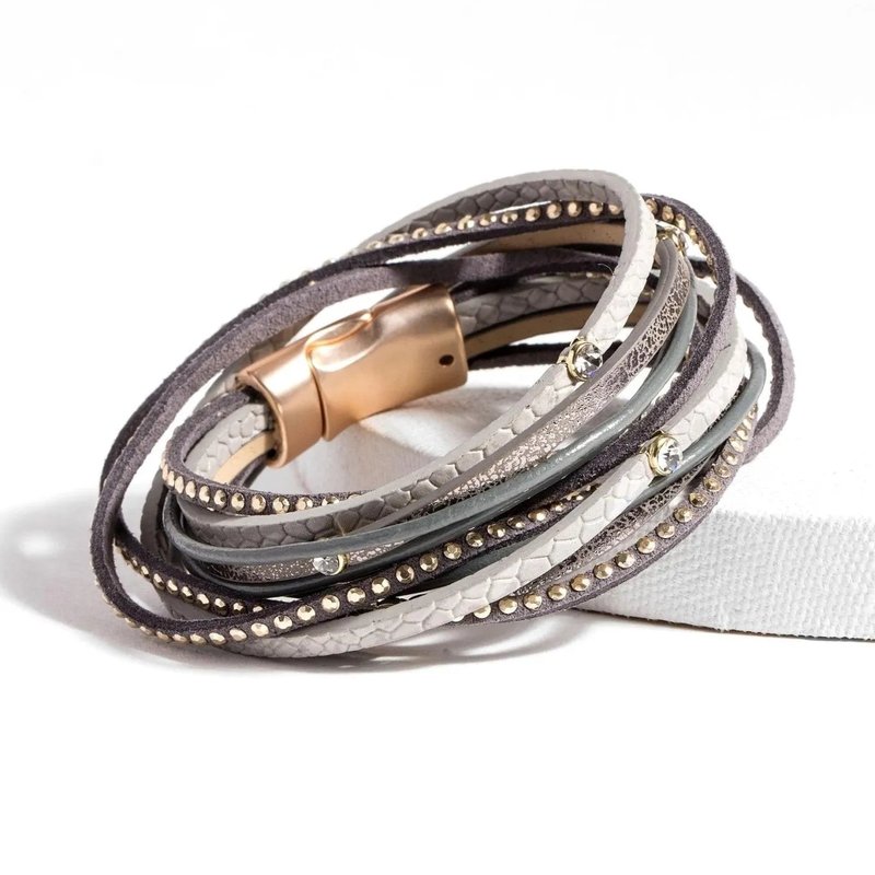Saachi Style Segovia Double Wrap Leather Bracelet In Grey
