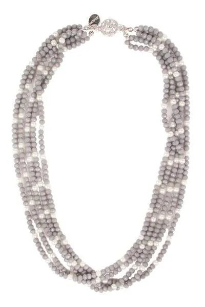 Saachi Style Short Crystal Pearl Necklace In Grey