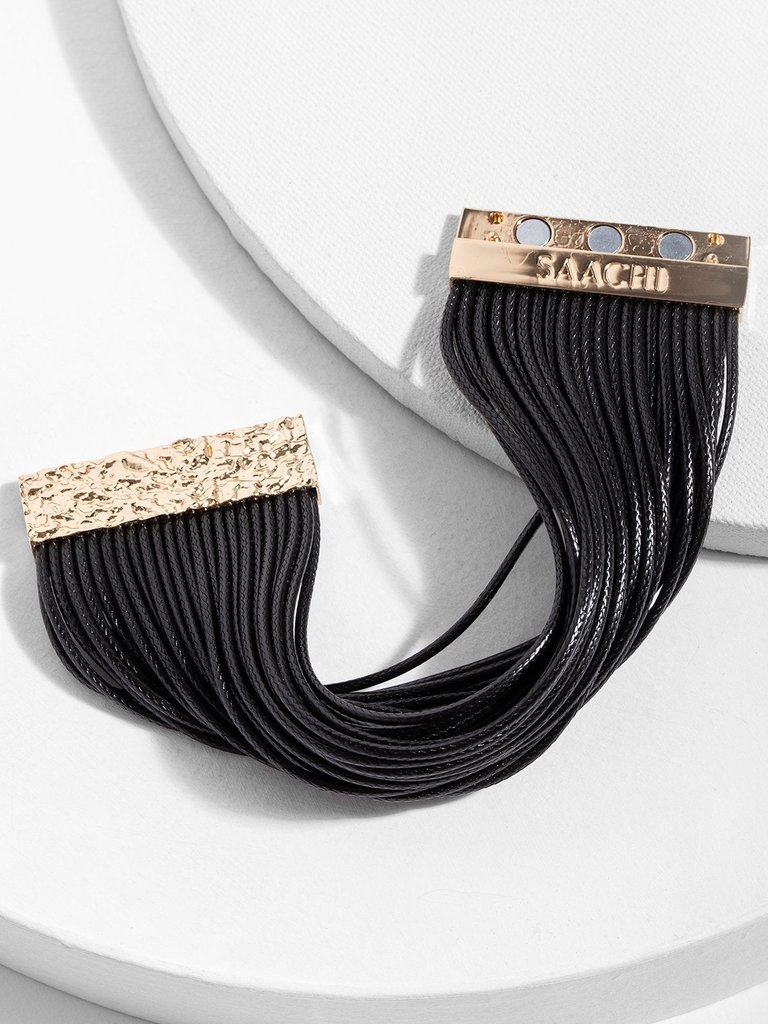 Simple Metallic Cord Leather Bracelet