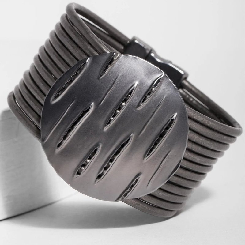 Saachi Style Slash Leather Bracelet In Grey