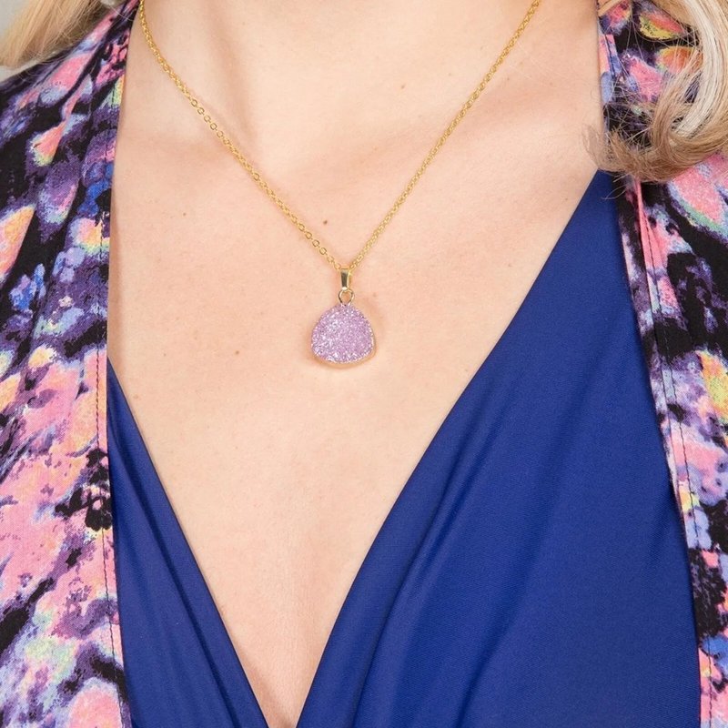 Saachi Style Triangle Pendant Druzy Necklace In Gold