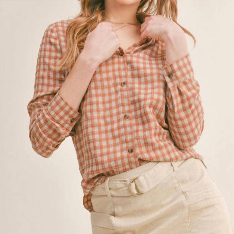 Shop Sadie & Sage Fall Is Here Button Down Shirt In Check Print In Orange
