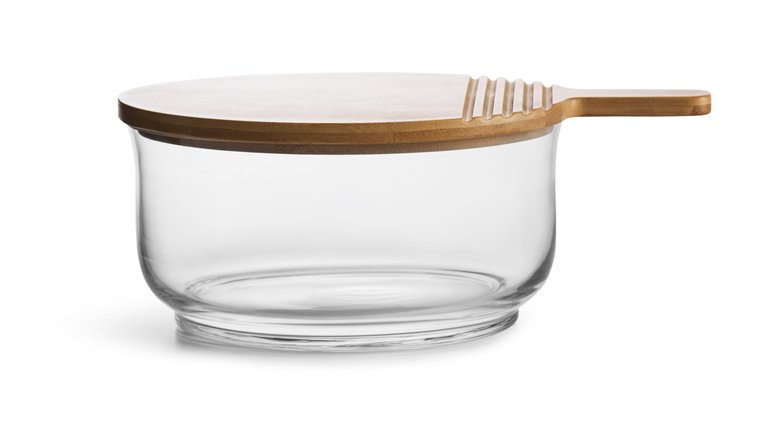 Sagaform by Widgeteer Nature Salad Bowl with Bamboo Lid/Cutting Board - Transparent & Natural Oak Wood