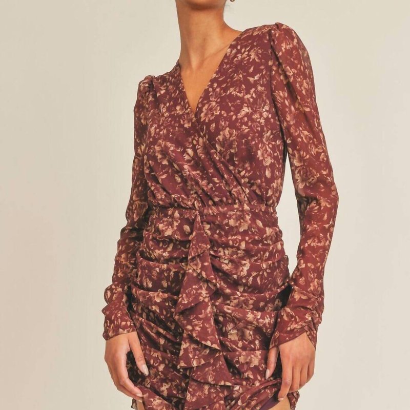 Shop Sage The Label Aura Ruched Mini Dress In Brown