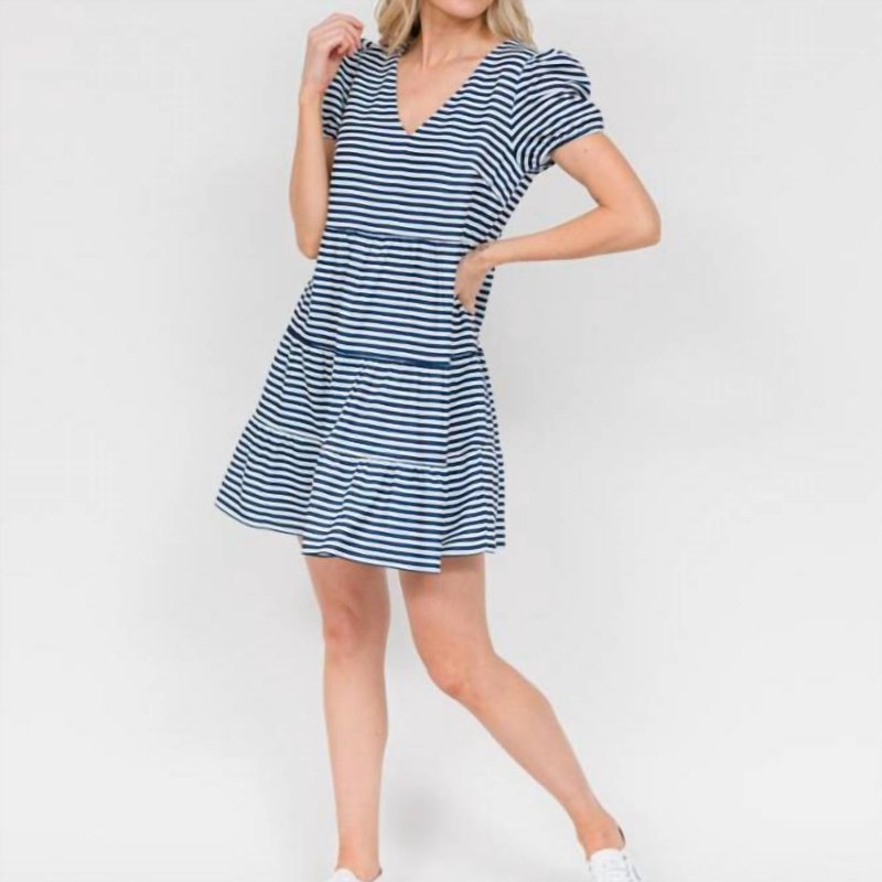 Shop Sail To Sable Short Sleeve Tiered Dress In Blue