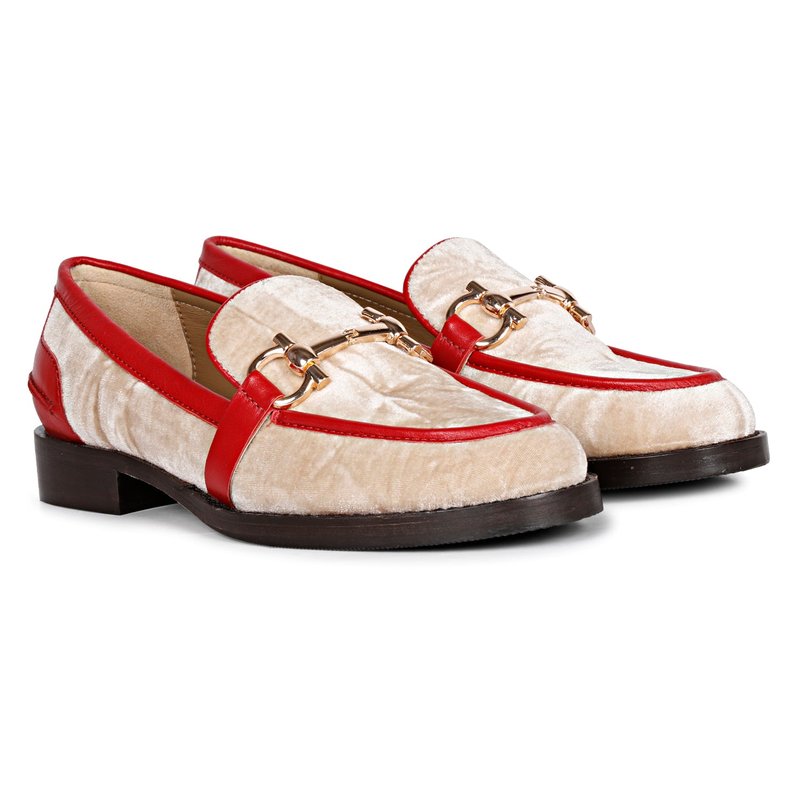 Shop Saint G Cinzia Cipria Velvet Leather Loafers In Red