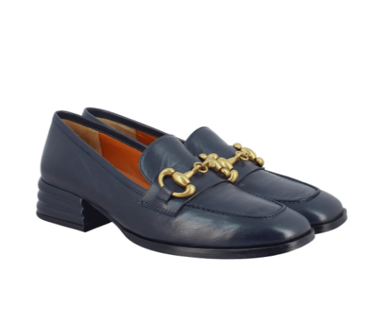 Saint G Jenny Leather Block Heels Loafer In Blue