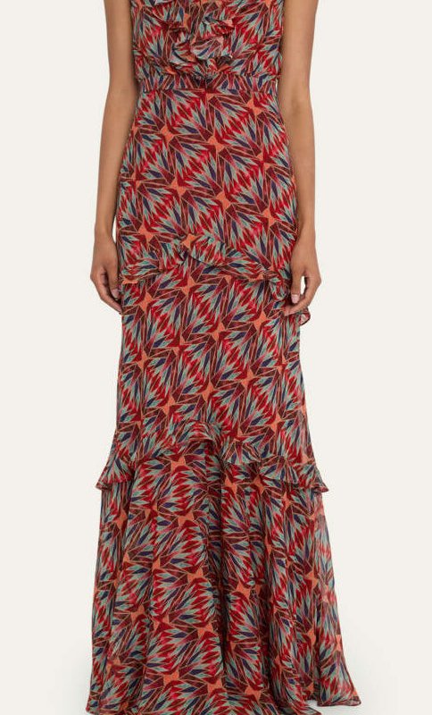 Shop Saloni Women Silk Gerorgette Tiered Ruffled Maxi Dress 2020-topaz In Brown