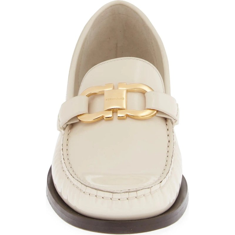 Shop Ferragamo Women's Maryan Bit Patent Leather Loafer In White