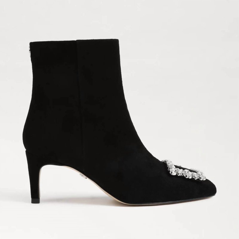 Shop Sam Edelman Ulissa Luster Imitation Pearl Pointed Toe Bootie In Black Suede