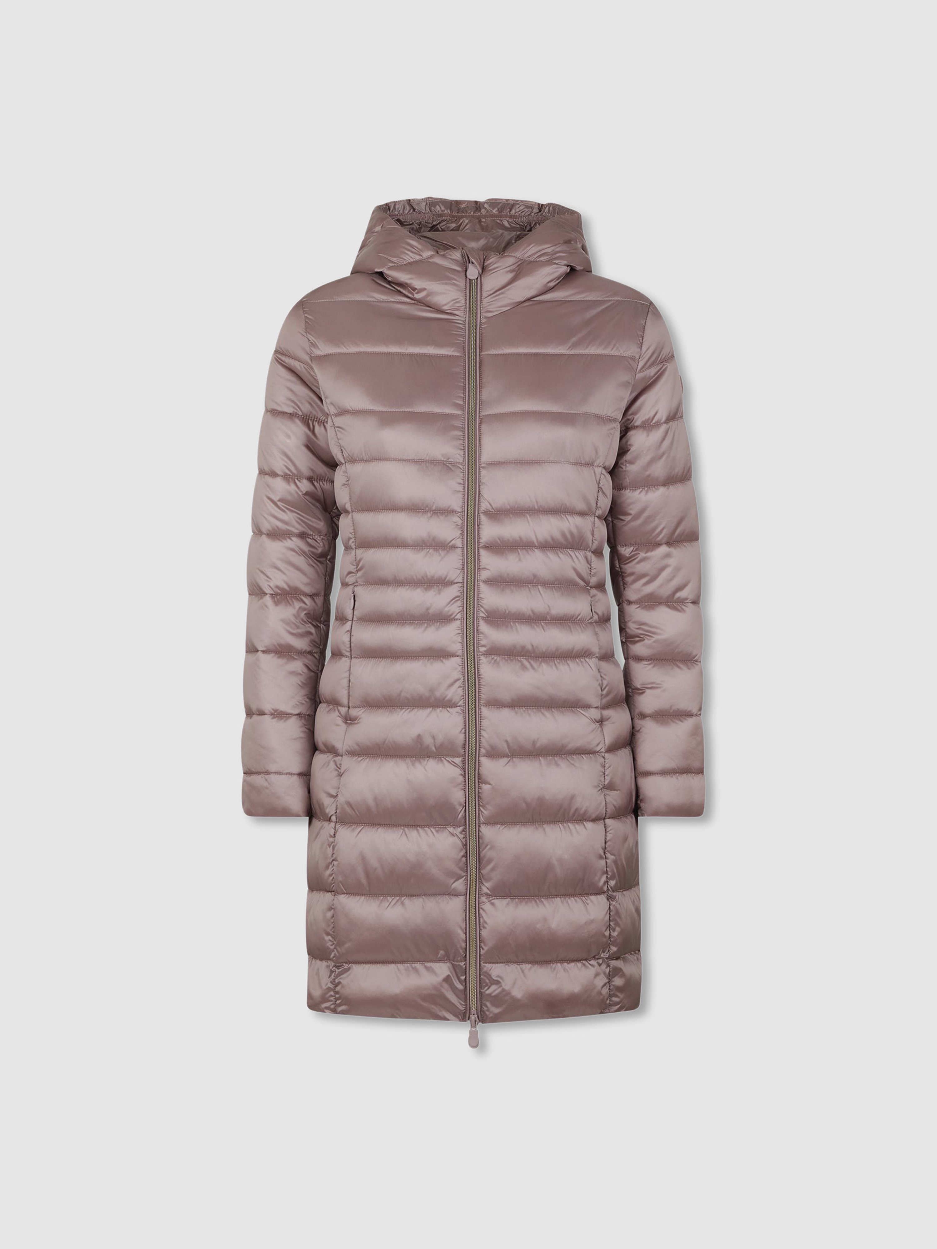 Save The Duck Women's Hooded Long Quilted Coat In Iris In Pink